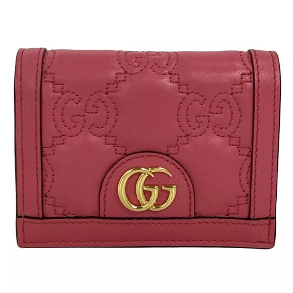 Auth GUCCI GG Matelasse Card Case Wallet Pink Leather Bifold Wallet 613-101224 - Picture 1 of 12